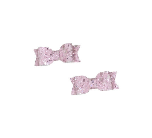 Glitter Micro Pigtail Bows - Light Pink