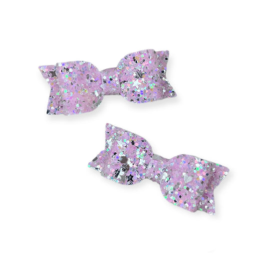 Micro Pigtail Bows - Pink Glitter