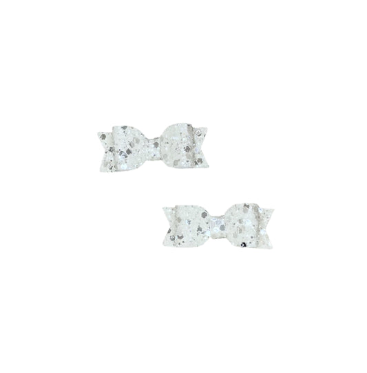Glitter Micro Pigtail Bows - White