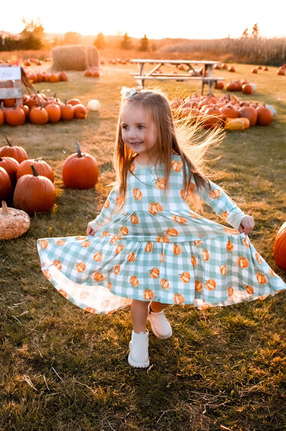 Plaid Pumpkin Bamboo Twirl Dress