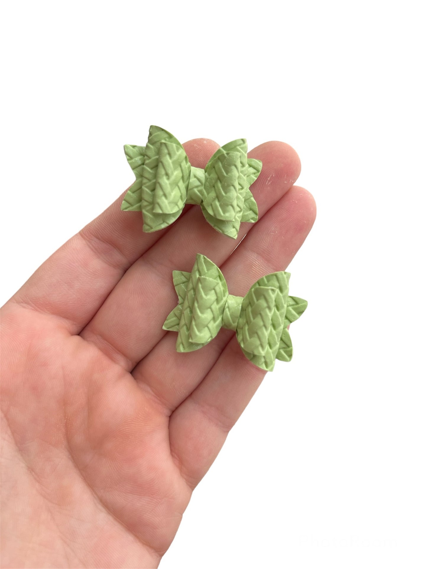 Micro Pigtail Bows - Green Basket Weave